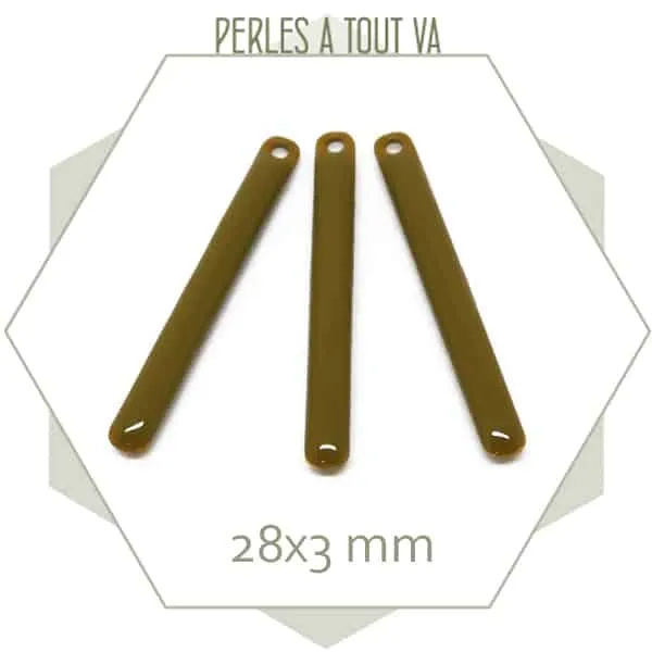 4 sequins effet émaillé bâtonnet 28 mm vert bronze