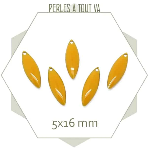 6 sequins effet émaillé navettes 5x16 mm moutarde