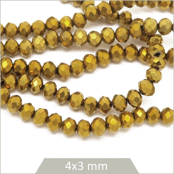 Env. 120 perles donuts en verre dorées - 4x3 mm