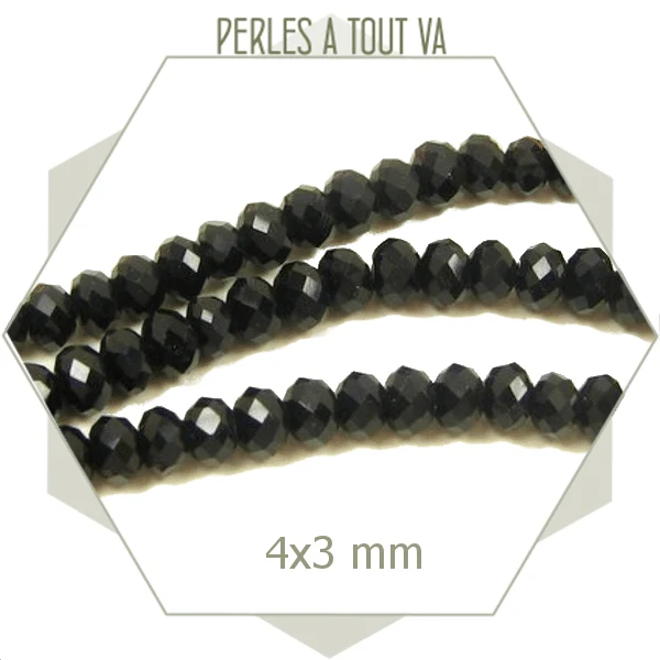 Env. 110 perles de verre donuts à facettes noires opaques 4x3 mm