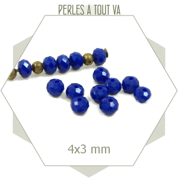 Env. 135 perles de verre à facettes donuts bleu cobalt 4x3 mm