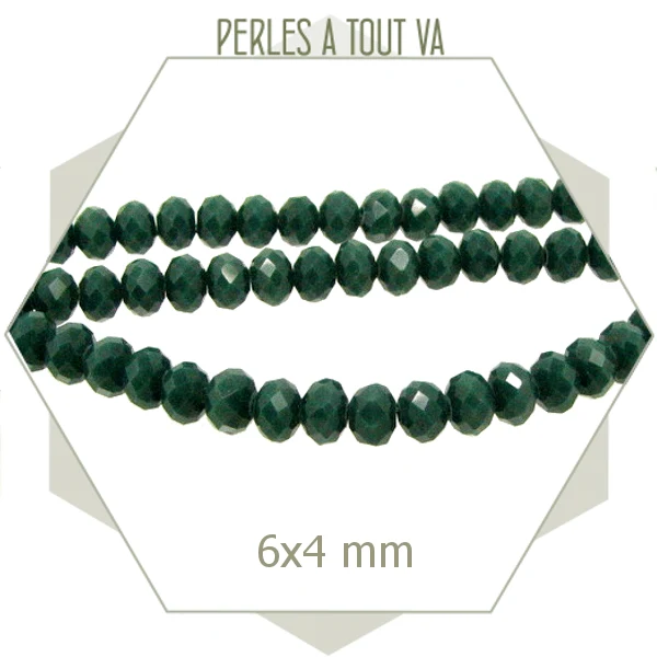 Env. 95 perles de verre à facettes donuts vert émeraude 6x4 mm