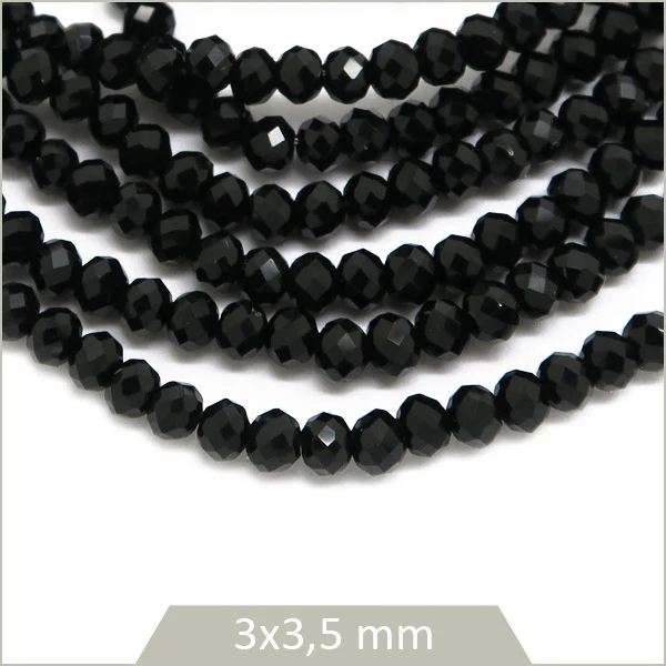 Env. 100 perles de verre donut noires 3x3,5 mm