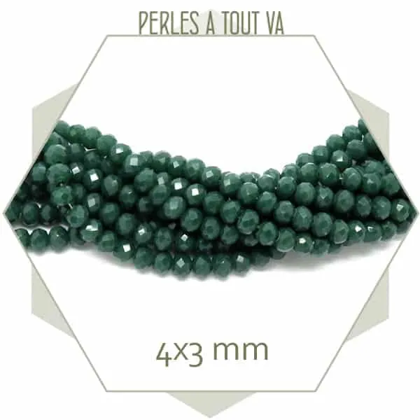 Env. 110 perles donut vert foncé 4x3 mm, vert