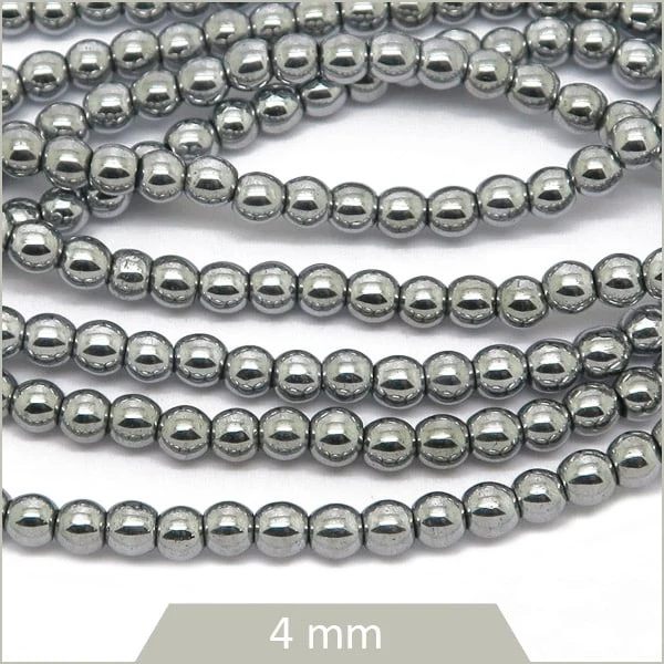 Env. 100 Perles hématite rondes 4 mm couleur argent
