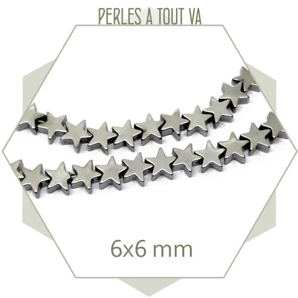 Env. 74 perles étoiles en hématite couleur argent