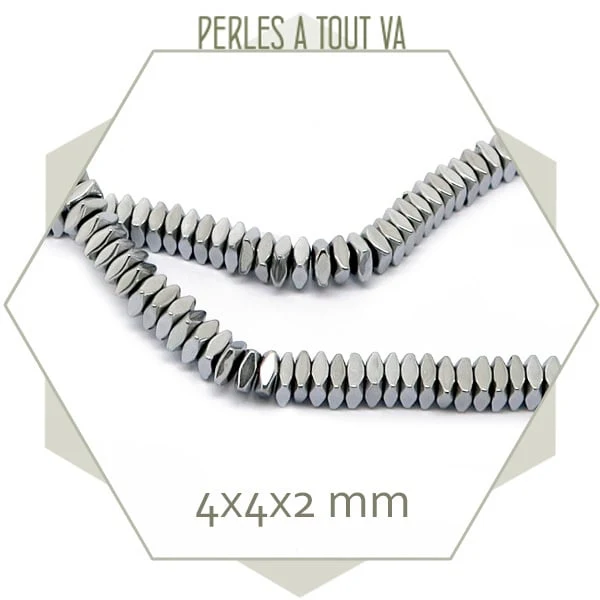 Env. 160 perles intercalaires polygones hématite argentée