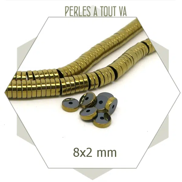 Env. 190 perles rondelles 8 mm en hématite doré métallisé