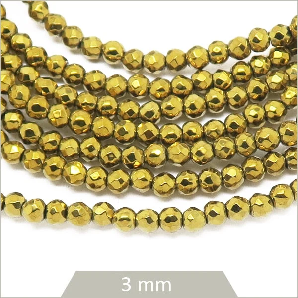 Env. 130 perles à facettes 3 mm en hématite doré métallisé