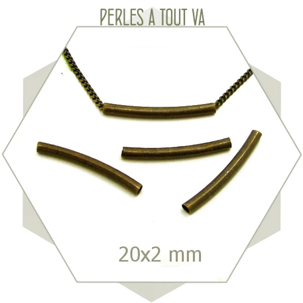 20 perles tubes bronze 20x2 mm