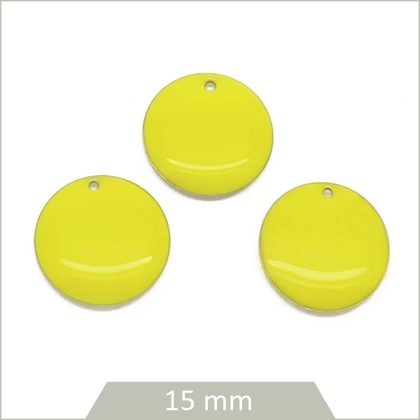 6 sequins effet émaillé ronds 15 mm jaune