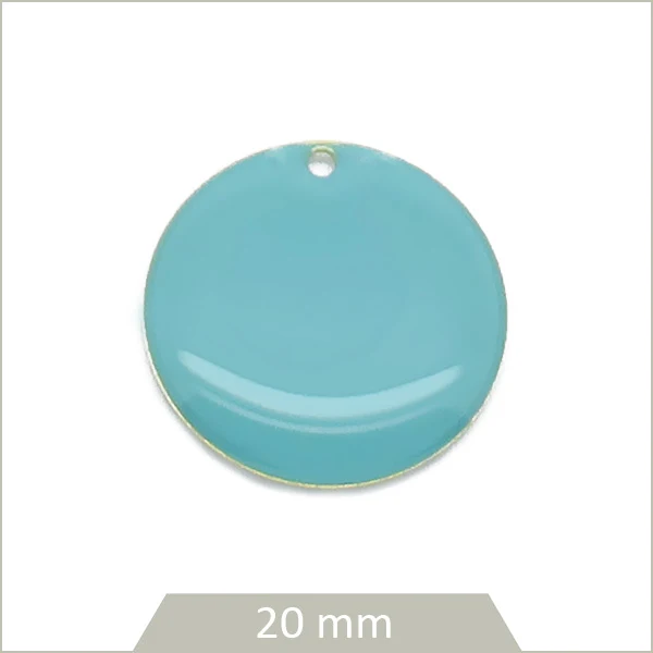 4 sequins effet émaillé ronds 20 mm bleu lagon