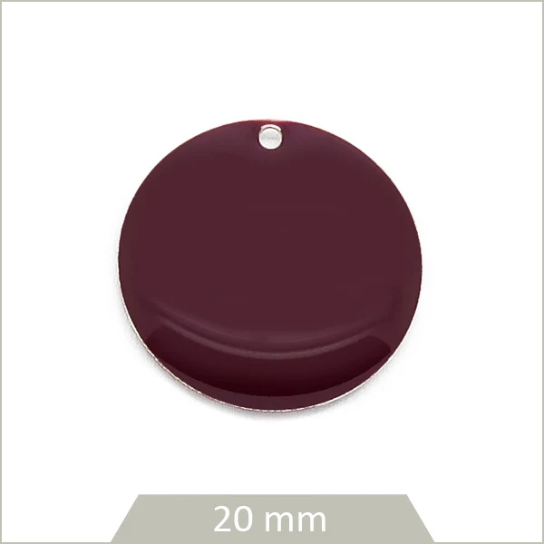 4 sequins effet émaillé ronds 20 mm prune