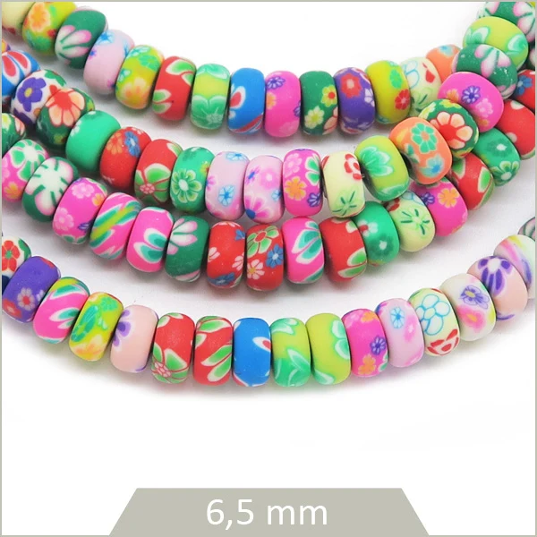 Rang de 40 cm de perles (env .108) rondelles fleuries multicolores