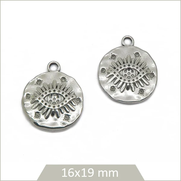 4 breloques rondes motif œil en acier inoxydable
