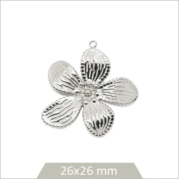 1 breloque fleur en acier inoxydable