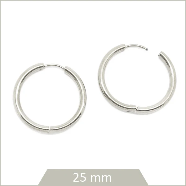 2 créoles rondes en acier Inoxydable 316L 25 mm