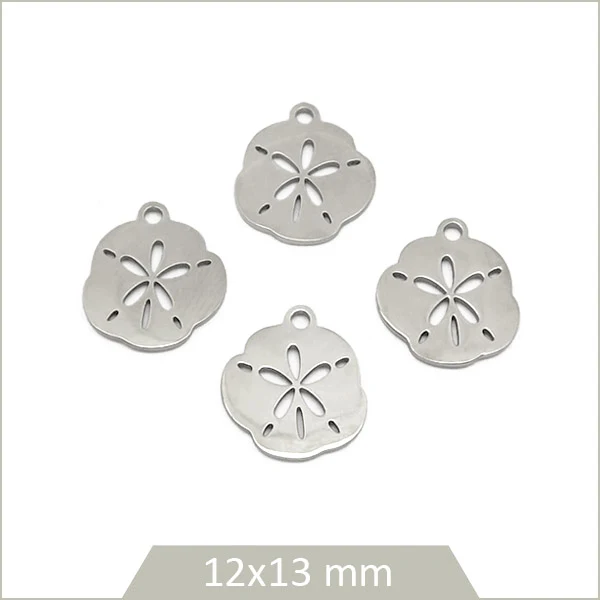4 breloques circulaires motif floral en acier inoxydable