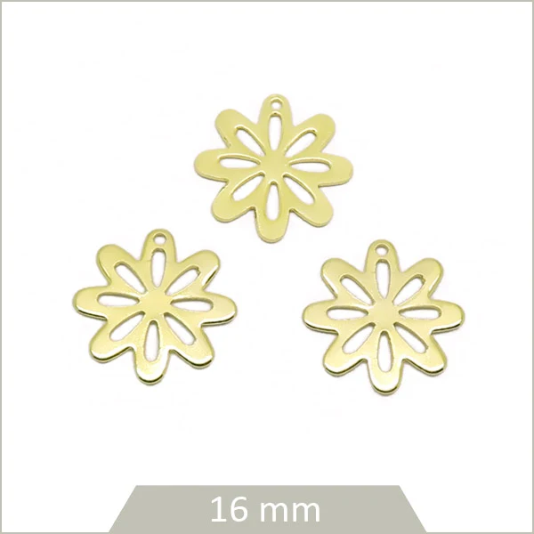 10 breloques fleurs ajourées en acier inoxydable doré