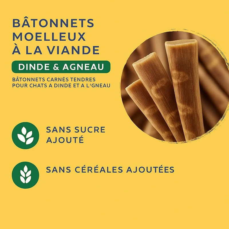 Bâtonnets pour chat dinde agneau Friandises tendres x10