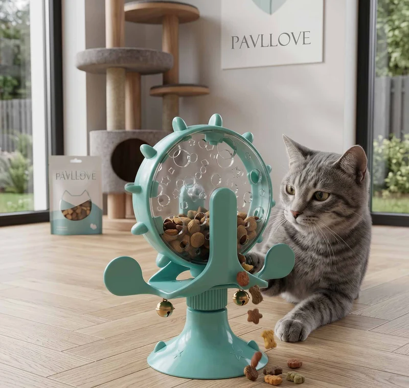 Distributeur de Friandises Interactif pour Chat – Anti-Ennui, Ventouse Antidérapante, Clochette Stimulante