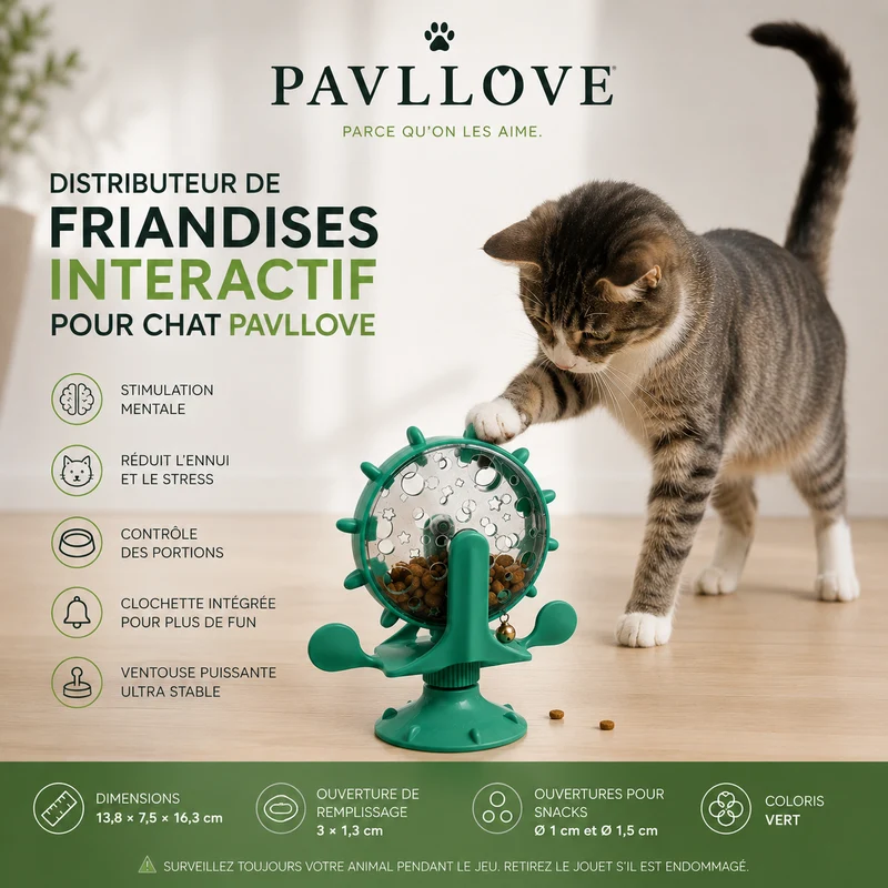 Distributeur de Friandises Interactif pour Chat – Anti-Ennui, Ventouse Antidérapante, Clochette Stimulante