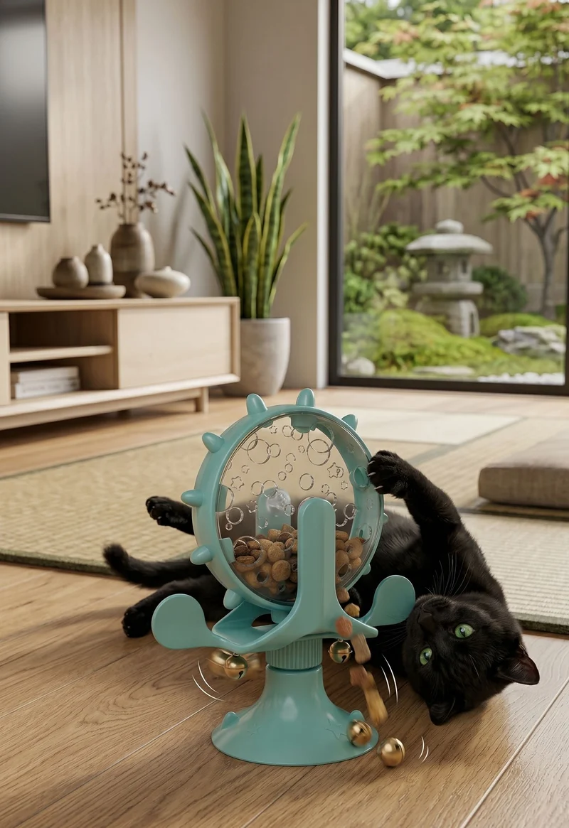 Distributeur de Friandises Interactif pour Chat – Anti-Ennui, Ventouse Antidérapante, Clochette Stimulante
