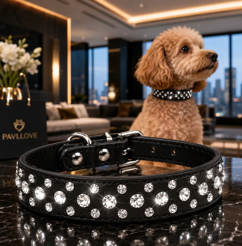 Collier Strass Noir – Chien & Chat | Élégant, Résistant & Confortable