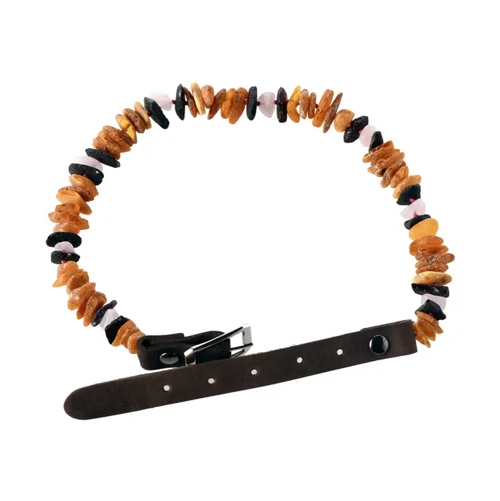 Collier anti-tiques et anti-puces pour chien et chat. Ambre et pierre de Quartz