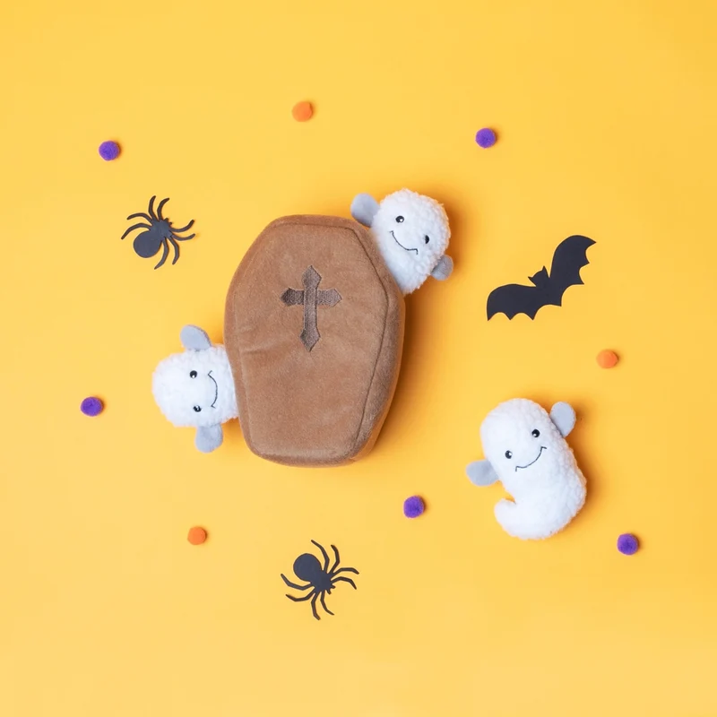 Peluche de flair Cercueil et Fantômes – Jouet d'occupation pour chien – ZippyPaws® Burrow™ Halloween