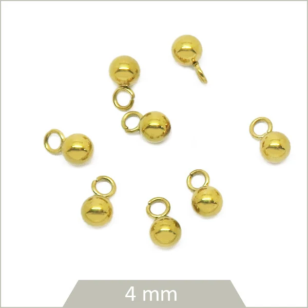 8 breloques billes en acier inoxydable doré, 4 mm