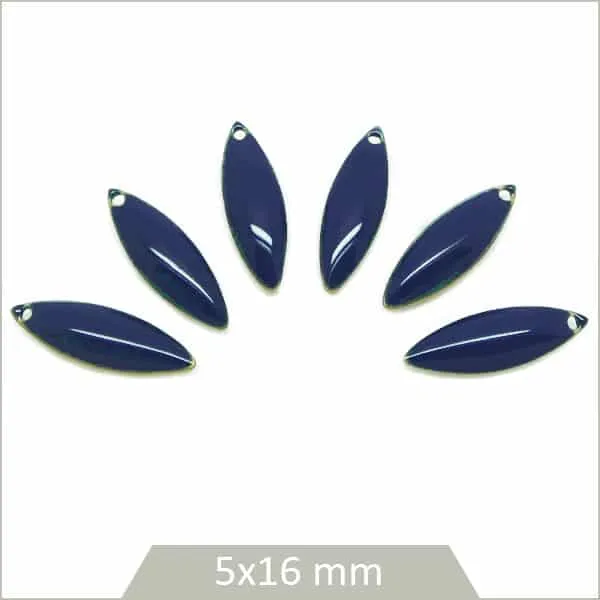 6 sequins effet émaillé ovales 5 x 16 mm bleu marine