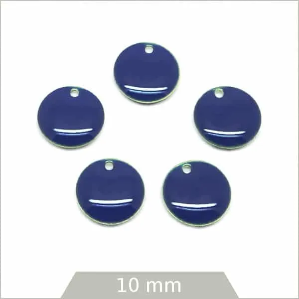 6 sequins effet émaillé ronds 10 mm bleu marine