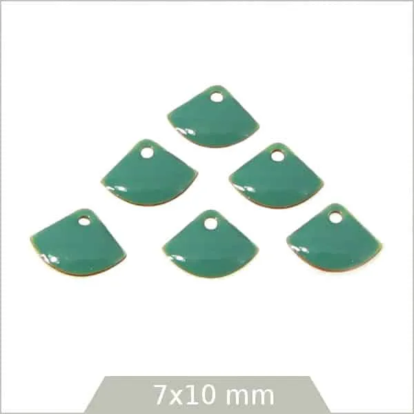 6 sequins éventails effet émaillé vert jade