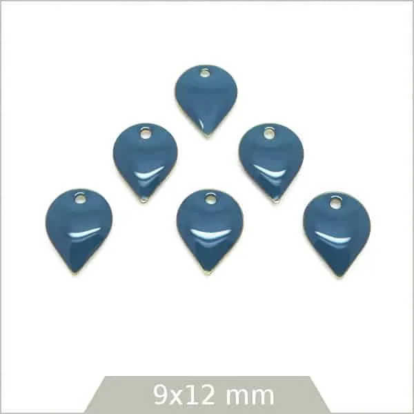 6 sequins effet émaillé goutte inversée bleu canard