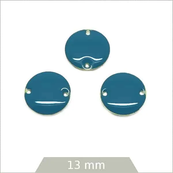 6 connecteurs effet émaillé ronds 13 mm, bleu canard