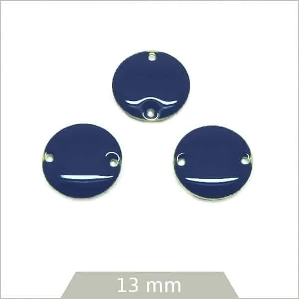 6 connecteurs effet émaillé ronds 13 mm, bleu marine