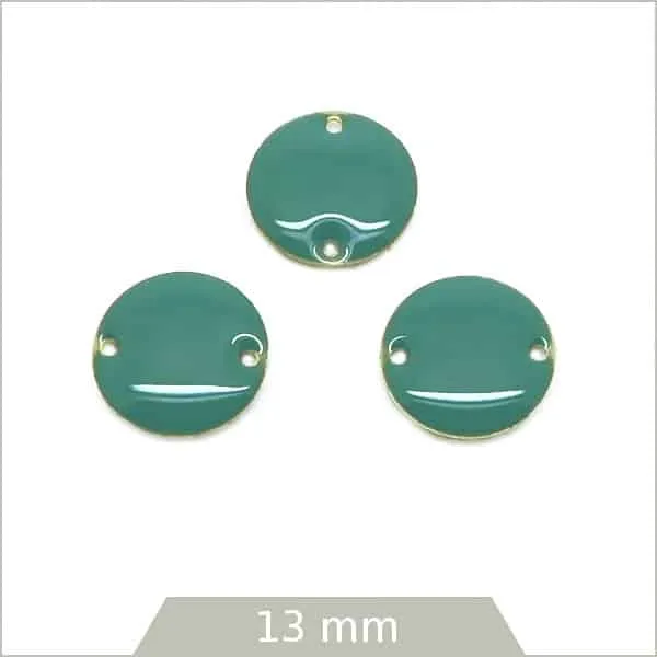 6 connecteurs effet émaillé ronds 13 mm, vert jade