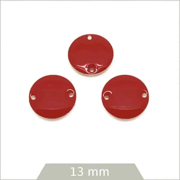 6 connecteurs effet émaillé ronds 13 mm, rouge brique