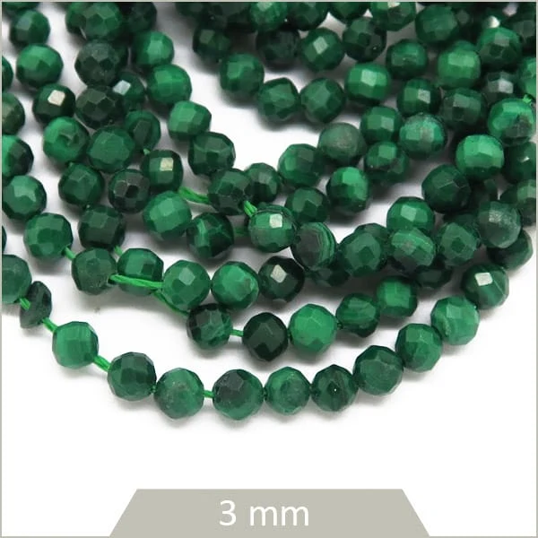 Env. 120 perles à facettes en Malachite, 3 mm