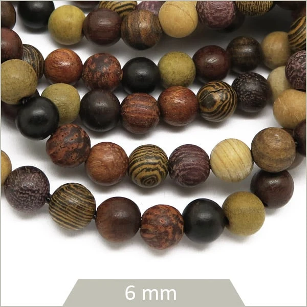 Env. 60 perles rondes en bois multicolore, 6 mm