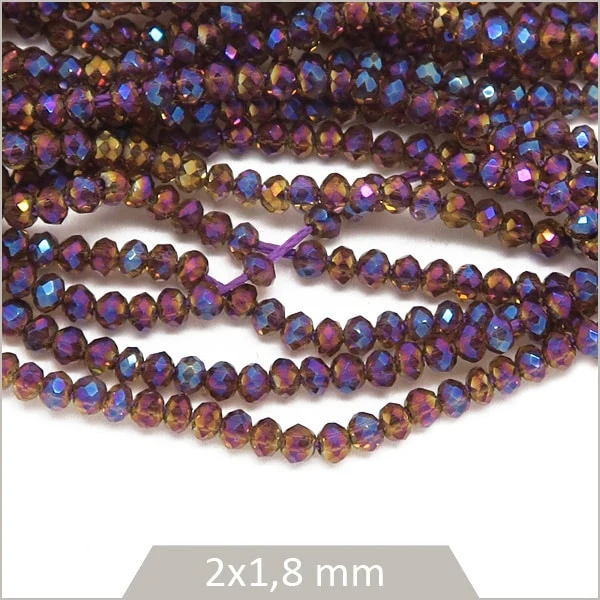 Env. 220 perles de verre donut 2x1,8 mm, prune
