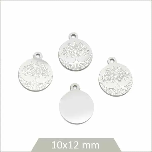 6 breloques rondes gravure arbre de vie en acier inoxydable 304