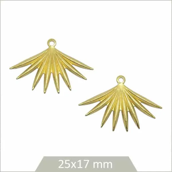 6 breloques feuilles de palmier en laiton brut
