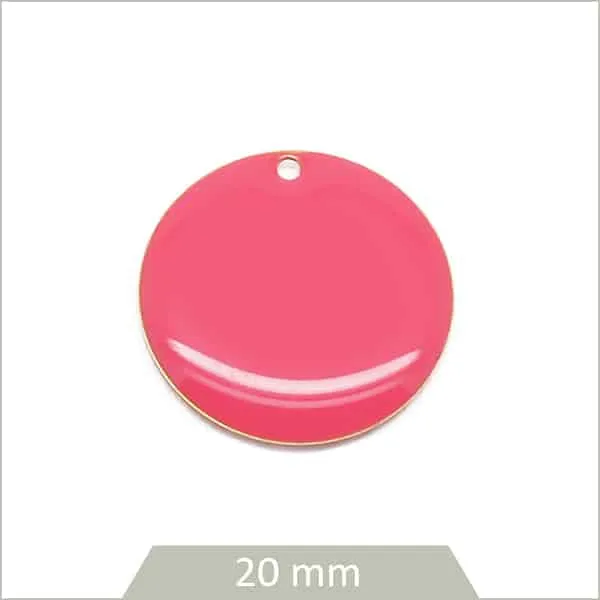 4 sequins effet émaillé ronds 20 mm rose