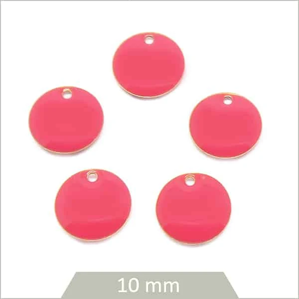6 sequins effet émaillé ronds 10 mm rose