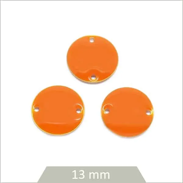 6 connecteurs effet émaillé ronds 13 mm, orange