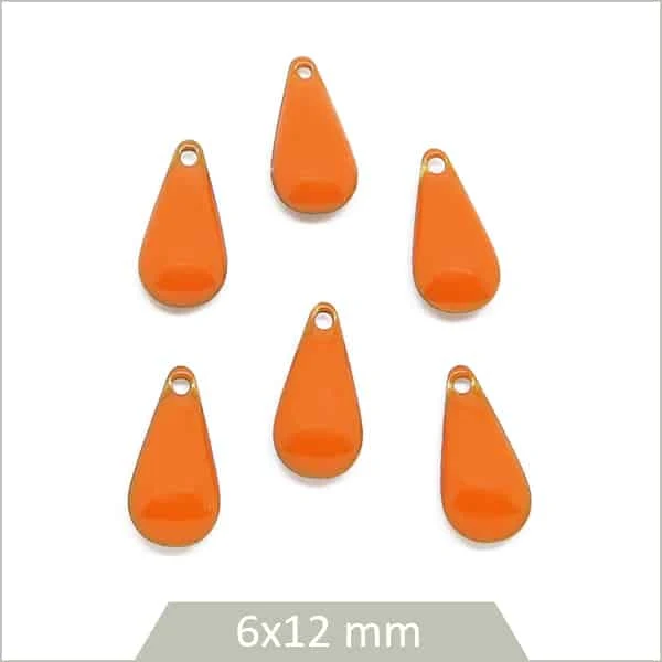 6 petits sequins gouttes effet émaillé orange