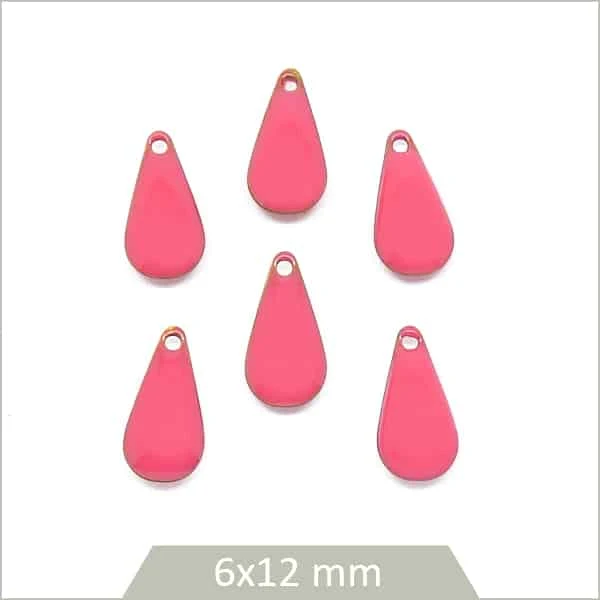 6 petits sequins gouttes effet émaillé rose