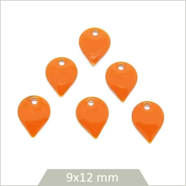 6 sequins effet émaillé goutte inversée orange